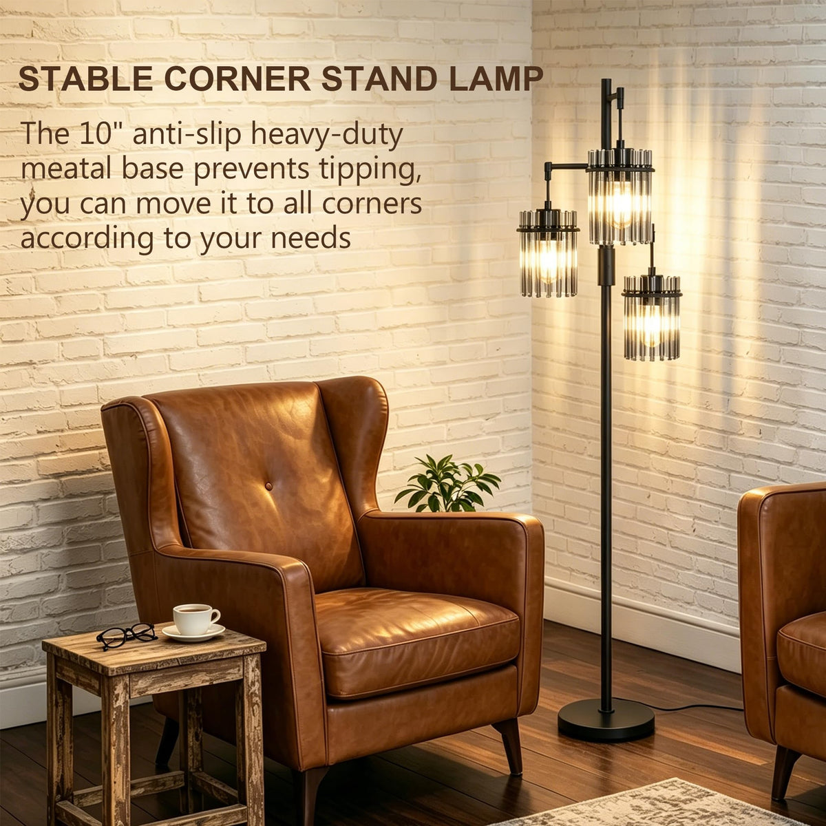Dimmable Black Crystal Standing Farmhouse Tree Floor Lamp for Living Room