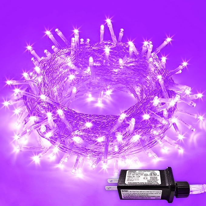 JMEXSUSS Purple Christmas Lights Indoor Outdoor Clear Wire, 66ft 200 LED Purple Lights for Christmas Tree, 8 Modes Purple String Lights Plug in for Christmas Bedroom Garden Party Xmas Decorations