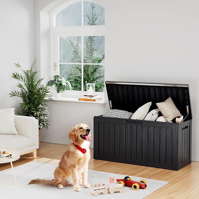 80 Gallon Outdoor Cushion Storage - Waterproof Deck Storage Box & Patio Storage Box, SpaceMax Resin Chest with Lock for Pool/Garden Tools, UV-Resistant, Onyx Black