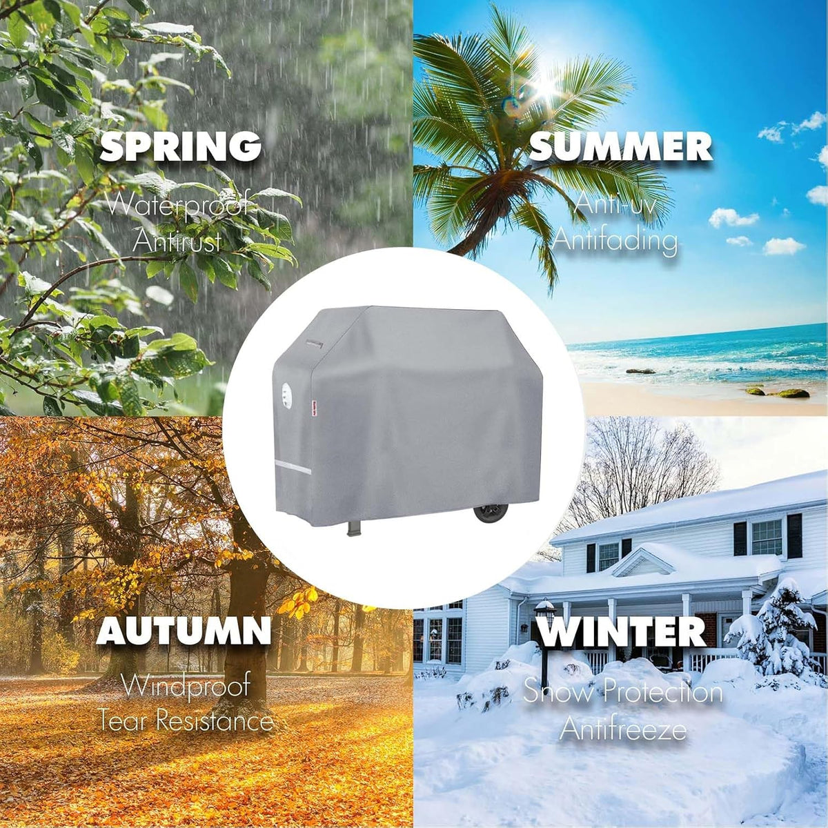 BBQ Grill Cover, 54 Inch Heavy Duty Waterproof 3-4 Burner Barbecue Gas Grill Covers for Weber Spirit Char-Broil Brinkmann, Gray