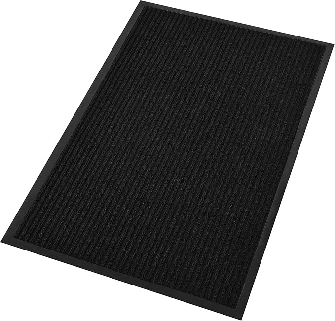 fani Heavy Duty Large Outdoor Indoor Entrance Doormat Waterproof Low Profile Entrance Rug Front Door Mat Patio Anti-Skid Rubber Back, 35x60 inch (Jet Black)