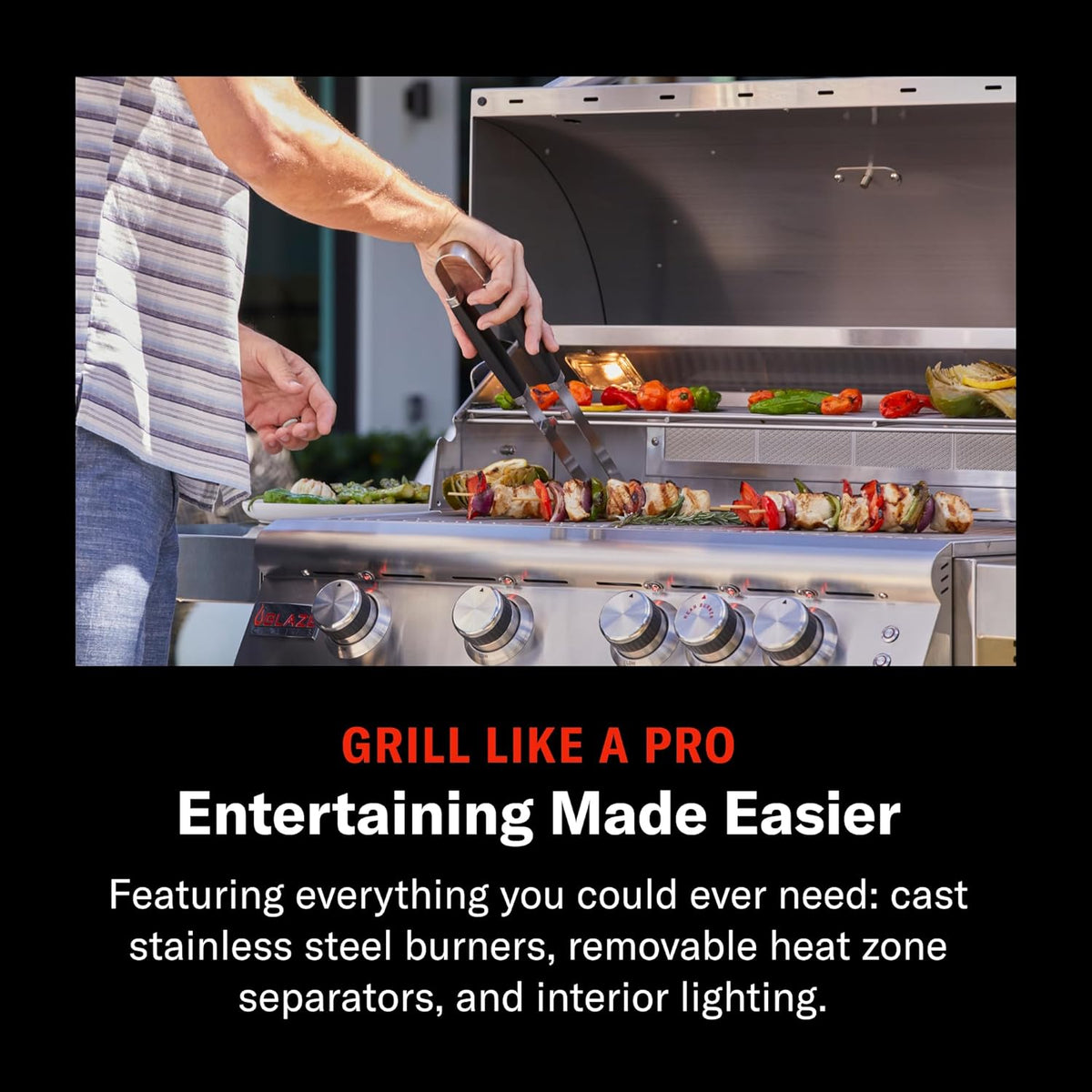 Blaze Premium LTE Built-in Natural Gas Grill | 40-Inch 5-Burner BBQ with Rear Infrared Burner & Grill Lights | 304 Stainless Steel Construction BLZ-5LTE2-NG