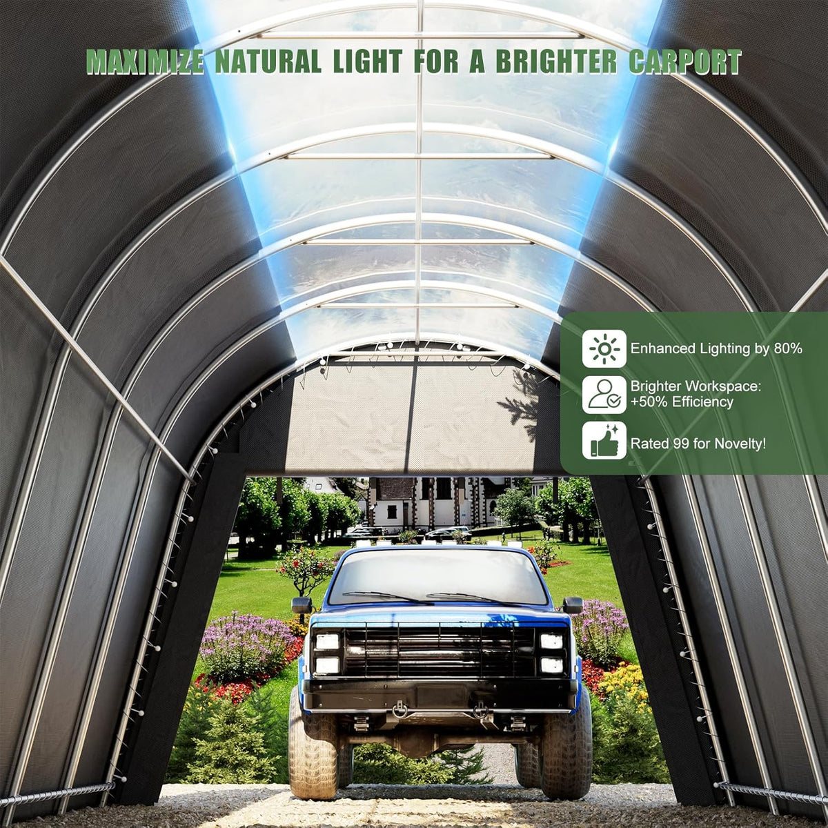 Carport Canopy 12x20 FT Heavy Duty with Translucent Roof - Reinforced Metal Frame,Waterproof Shelter for Cars/RV/ATV, Skyview Portable Garage with Zipper Doors