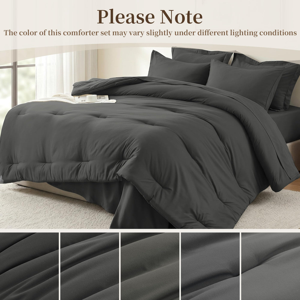 Easthome California King Comforter Set 7 Pieces, Dark Gray