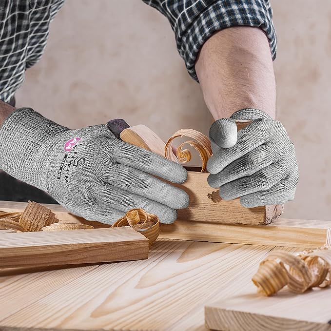 Schwer 12 Pairs ANSI A4 Cut Resistant Work Gloves, Cut Proof Gloves with PU Coating, Used for Metal Fabrication, WoodWorking, Construction, Non Slip, Durable, XS, CR13001