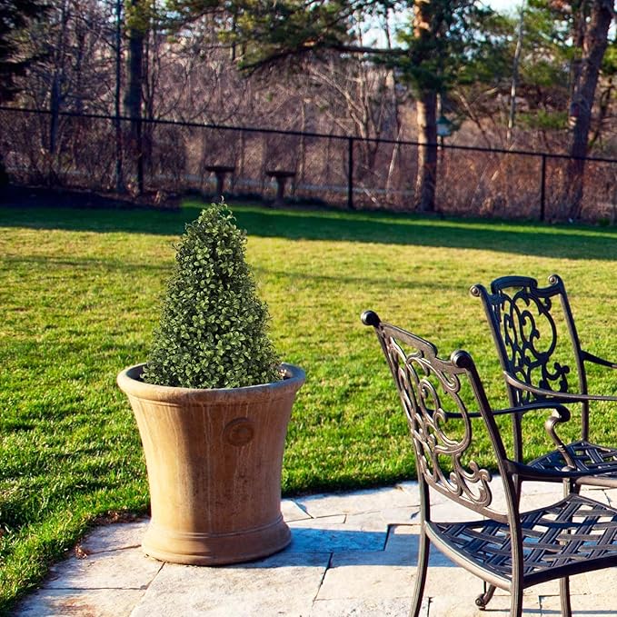 30" Artificial Boxwood Topiary Trees Outdoor Set of 2 - UV Resistant Faux Plants for Front Porch Outside Planter, Realistic Fake Cone-Shaped Bushes & Shrubs 2.5ft