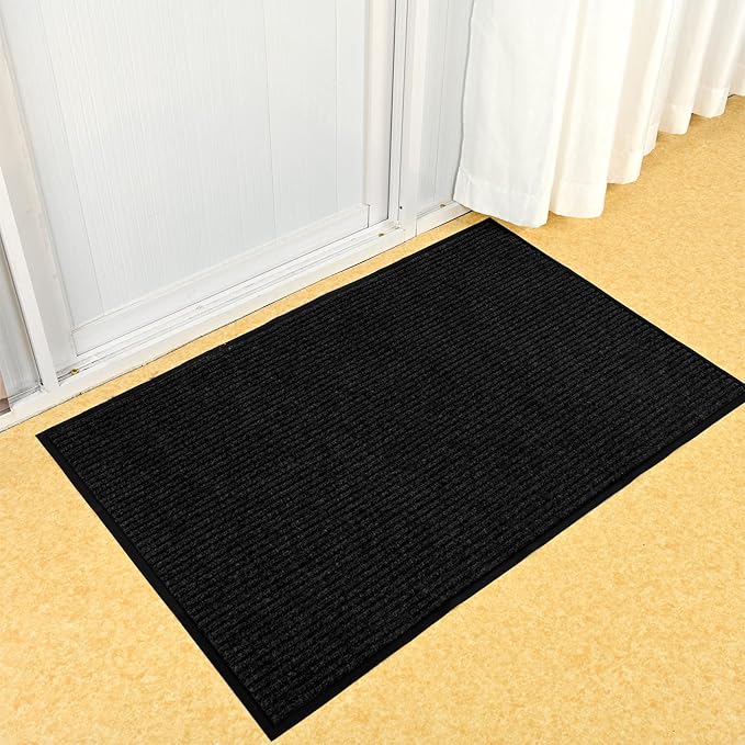 fani Heavy Duty Large Outdoor Indoor Entrance Black Doormat Waterproof Low Profile Entrance Rug Front Door Mat Patio Anti-Skid Rubber Back, 31x47 inch (Black)