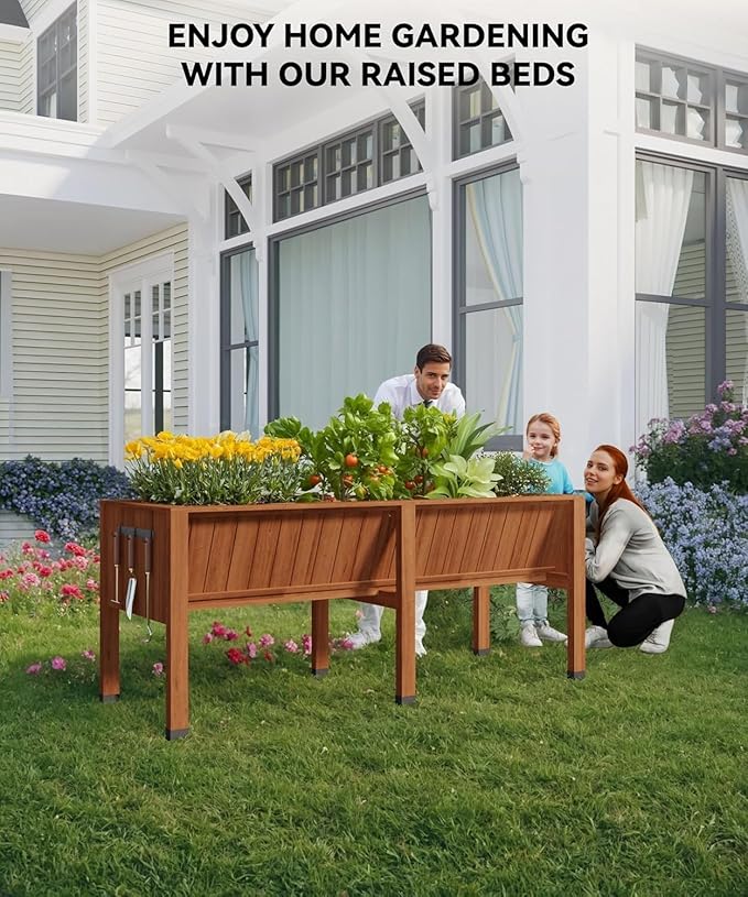 72x26x31 Inch Raised Garden Bed with Legs, 13.7In Depth Wooden Planter Box for Outdoor Growing Vegetables and Herbs, Elevated Garden Bed with Hooks for Backyard, Patio, Balcony