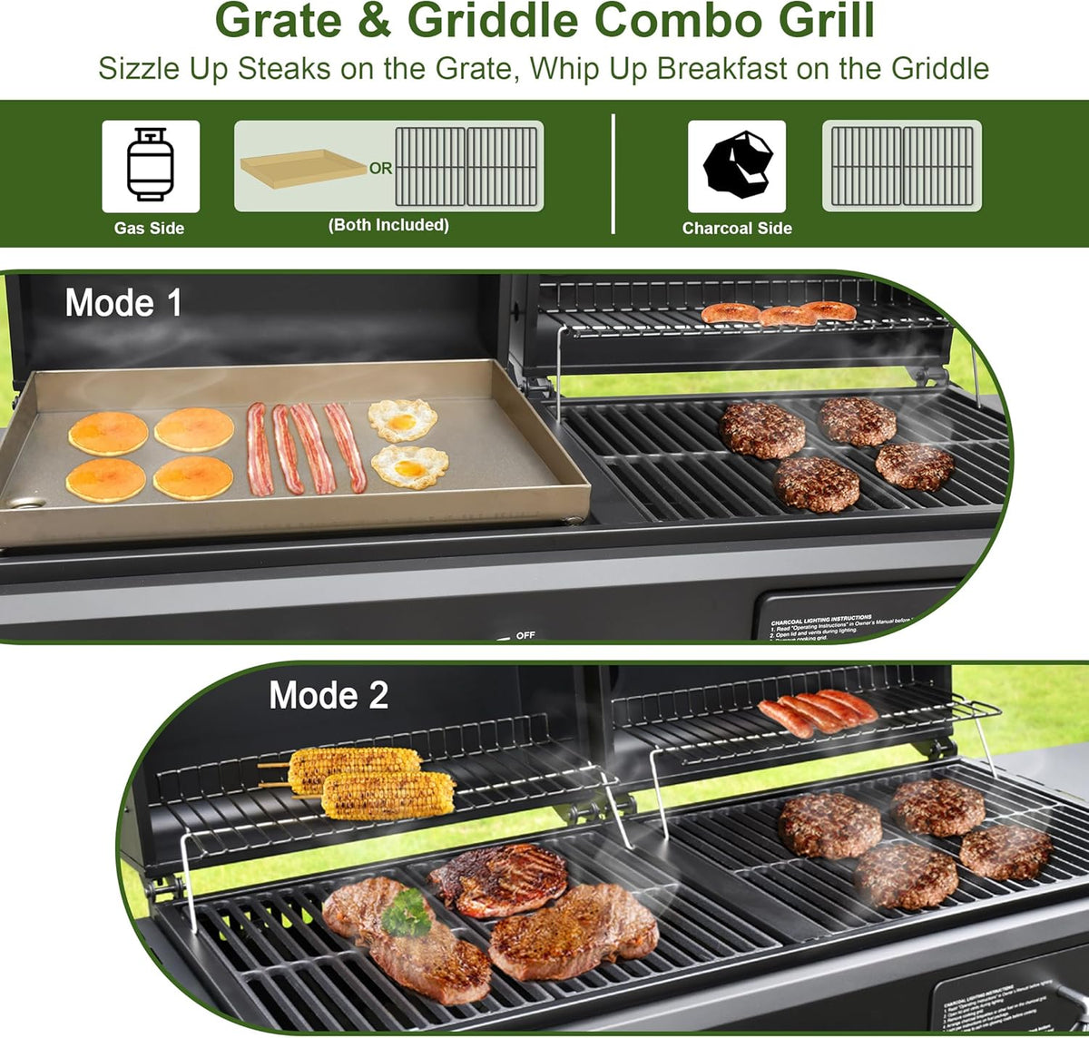 Brand-Man Propane Gas and Charcoal Grill Combo,Grill and Griddle Combo Dual Fuel BBQ Grill with Dual Lids for Outdoor Barbecue, Black