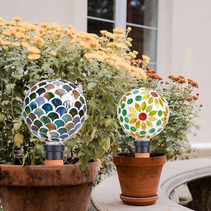 Plant Watering Globes Mosaic Self Watering Spikes 2 Pack for Indoor Outdoor Plants Automatic Plant Waterer Plant Watering Devices for Vacations Pot