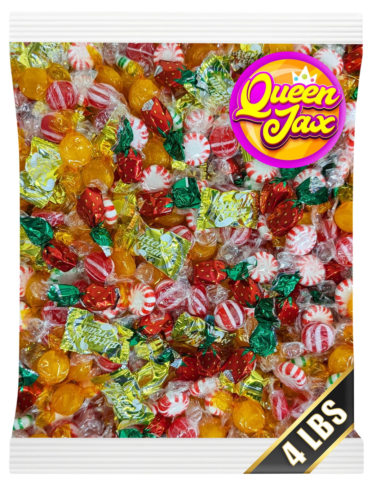 Bulk Hard Candy Individually Wrapped - 4 lb Hard Candy Mix, Perfect for Parties, Holidays, and Candy Bowls - Peppermint Candy, Butterscotch Candy