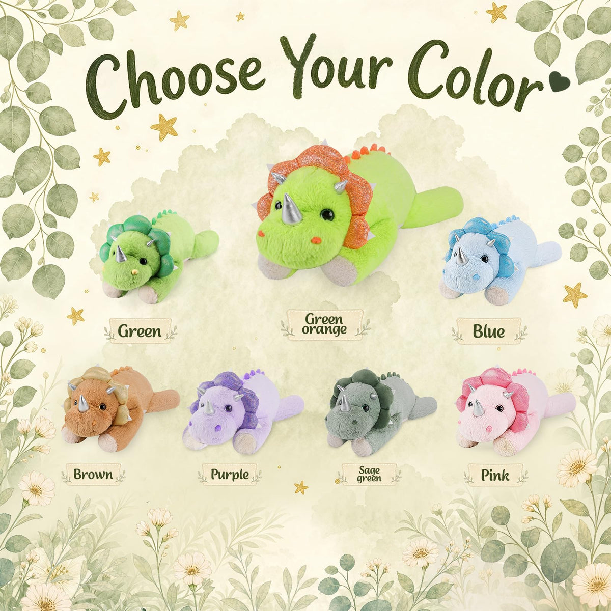 gnomantic Dinosaur Weighted Stuffed Animals, Plush Pillow for Kids