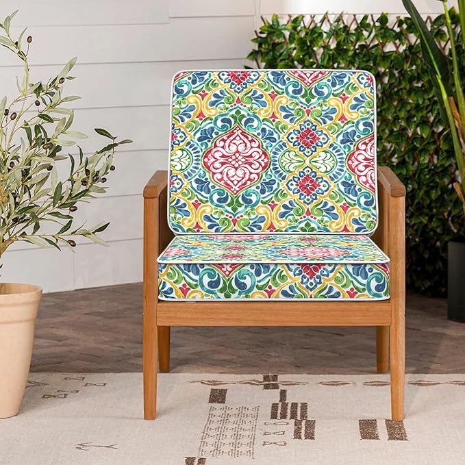 LVTXIII Patio Chair Cushions 22"x22"x3", Water-Repellent Outdoor Seat Cushions for Patio Furniture, Square Chair Pads with Ties for Home Garden Decoration, Set of 2, Damask Red