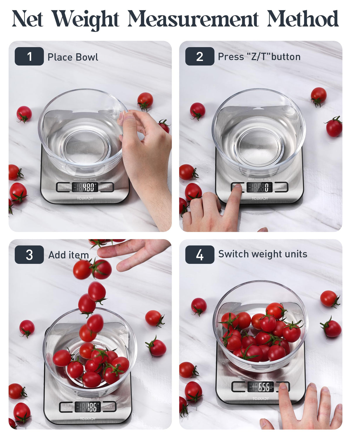Tcsxady Food Scale, Digital Kitchen Scale with Grams & Ounces Units, 11lb