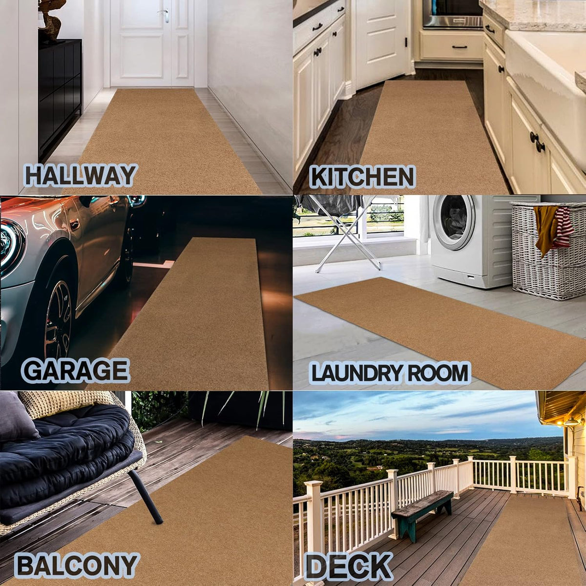 Custom Size Backed Non-Slip Area Rugs Runner, Easy Clean, Waterproof Runner Rugs for Hallway Entryway, Kitchen, Laundry, 4FT x 15FT, Beige