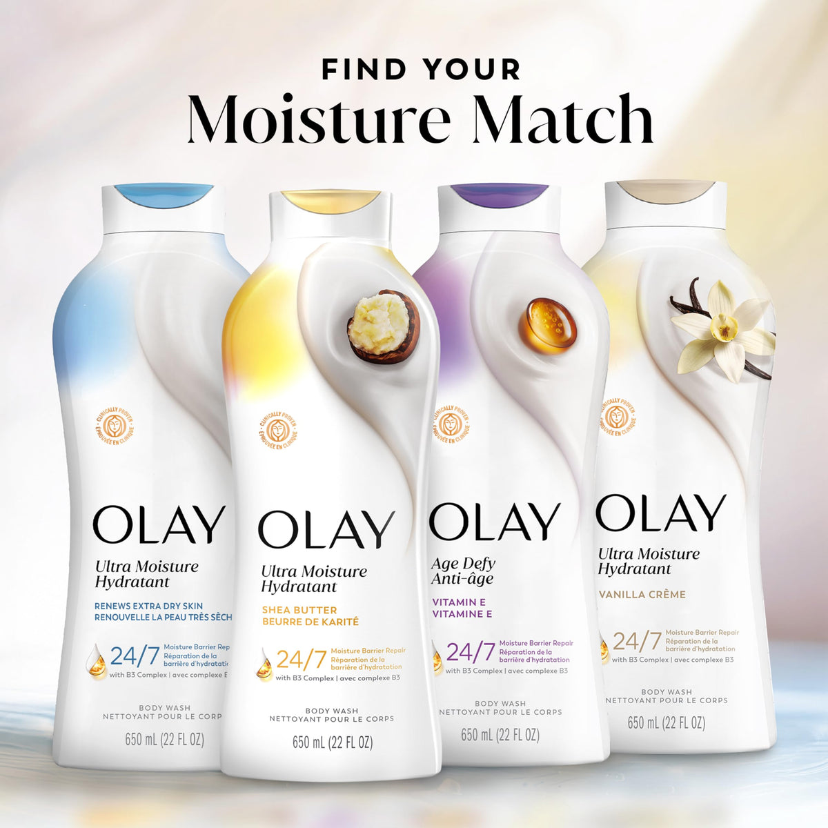 Olay Body Wash for Women, Ultra Moisture, 24hr Moisturizing, Hydrating & Refreshing, B3 Vitamin Complex, Free of Parabens & Phthalates, for All Skin Types, Shea Butter Scent, 22 fl oz (Pack of 4)