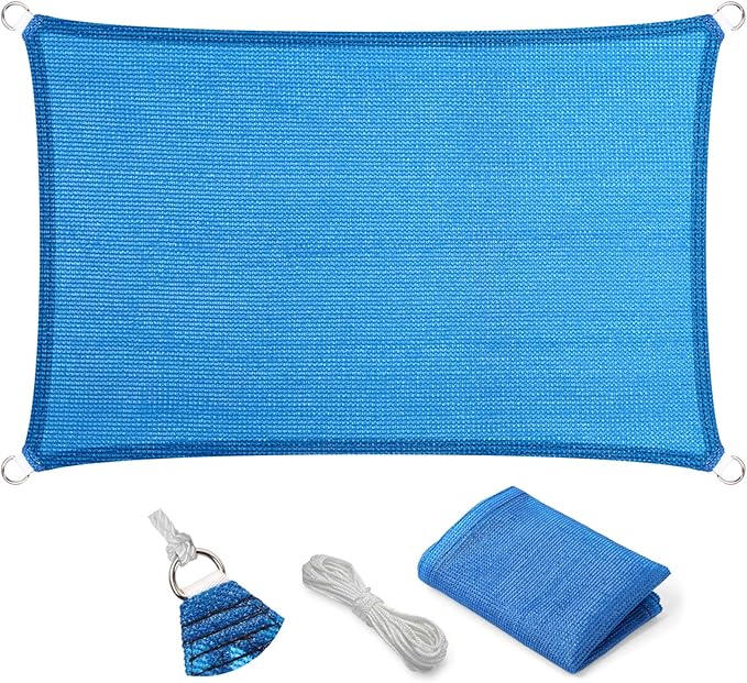 Eden's Decor Straight Flat-Edged Sun Shade Sail Rectangular 12' x 18' Blue UV-Blocking Outdoor Canopy Fabric Cloth Awning for Pergola Patio Garden Backyard Custom Size