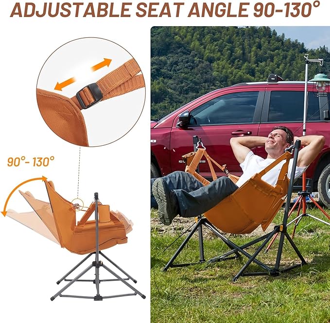 Timber Ridge Hammock Camping Chair with Adjustable Backrest, Heavy Duty Folding Hammock Chair Supports 300lbs, Portable Hammock Chair for Camping, Travelling and Patio, Orange