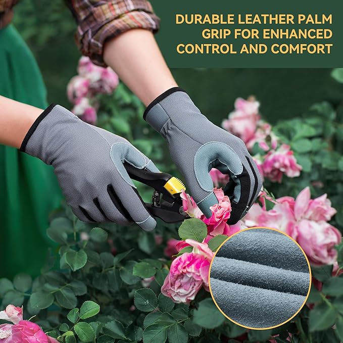 OZERO Women Leather Work Gloves: Touch Screen | Deerskin Garden Gloves with Grip | Ideal for Yard Work, Daily Tasks, Driving