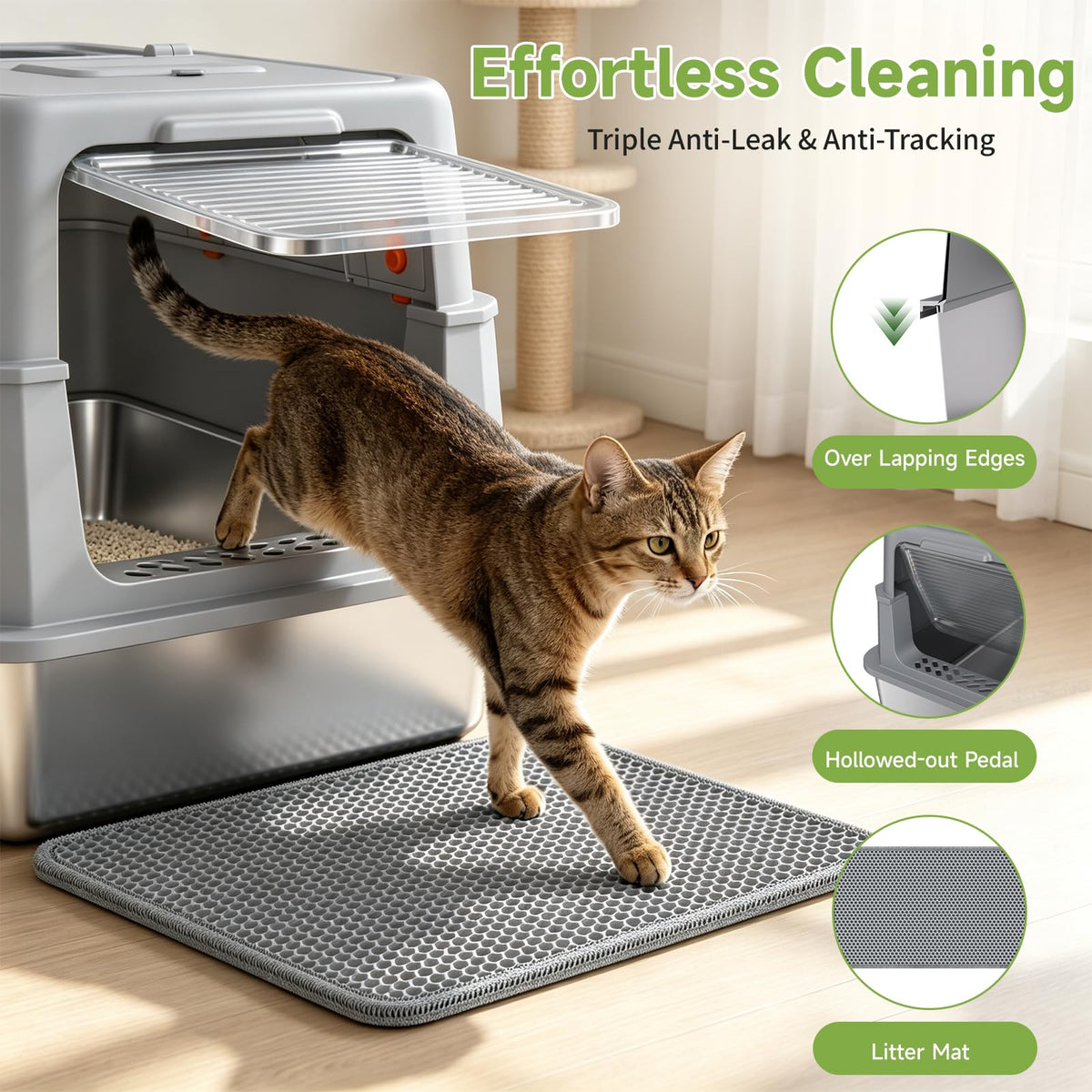 Enclosed Stainless Steel Litter Box, XL Covered MetalPan Includes Mat Scoop