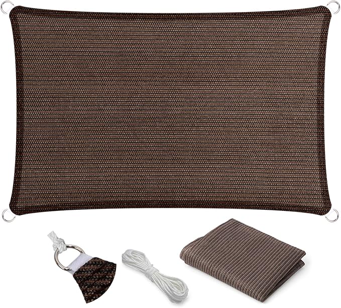 Eden's Decor Straight Flat-Edged Sun Shade Sail Rectangular 10' x 17' Brown UV-Blocking Outdoor Canopy Fabric Cloth Awning for Pergola Patio Garden Backyard Custom Size