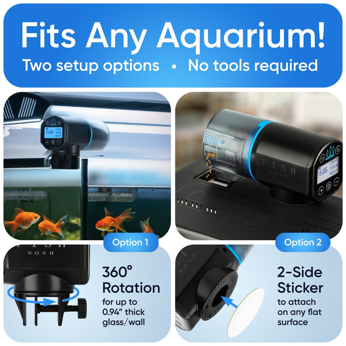 FISHNOSH Automatic Fish Feeder for Aquarium - New Generation 2026, Auto Food Dispenser with Timer for Small Tank, Big Aquariums & Pond (Blue)