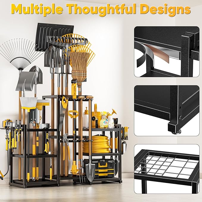 42" H Large Garden Tool Organizer, Holds Up to 86 Tools, Heavy Duty Yard Tool Organizer for Garage, 61“ Wide Lawn Freestanding Tool Storage Rack for Outdoor Shed Tool Rake, Shovel, Brooms