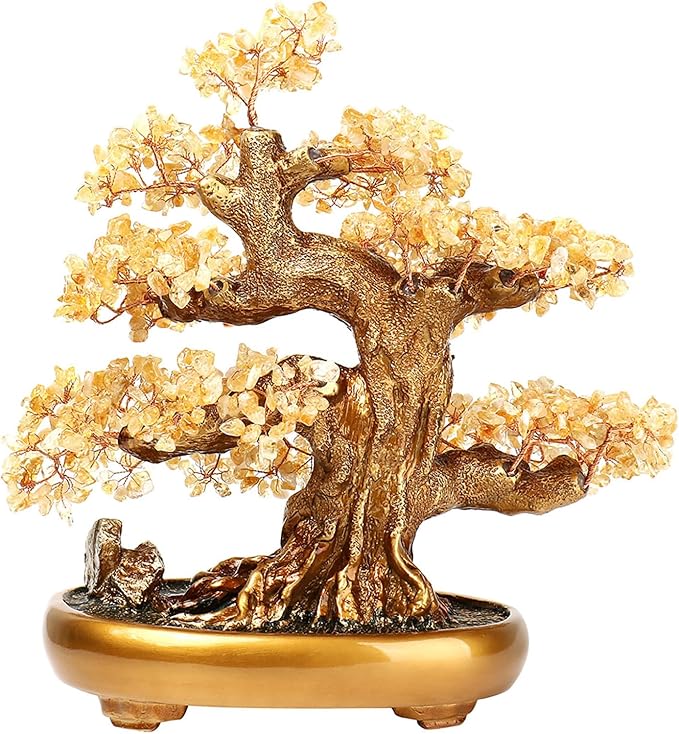 Feng Shui Money Tree Large Crystal Quartz Lucky Tree Gem Tree for Office Home Feng Shui Decoration for Wealth/Fortune and Luck (Citrine)
