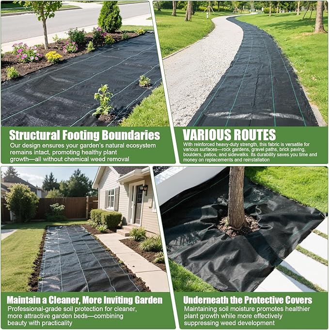 4FTx100FT Weed Barrier Fabric Heavy Duty, Gardening Landscape Fabric Cover Mat, Durable Weed Control Fabric for Garden Bed Cover, Landscaping, Commercial Driveway, Underlayment Use (4x100FT-3.2OZ)