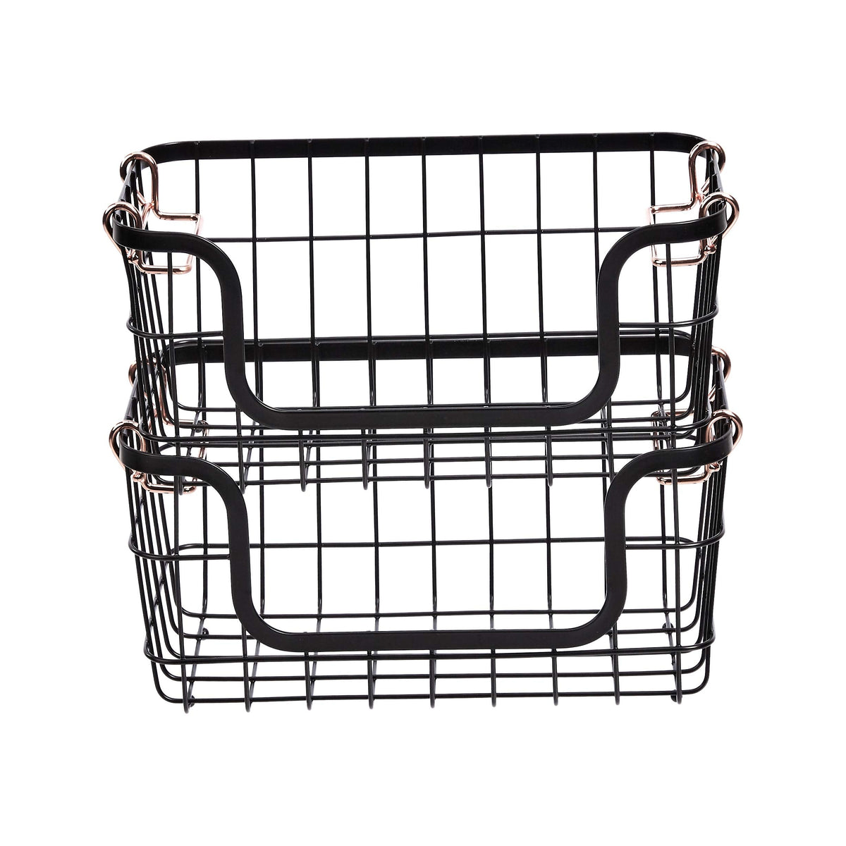 Amazon Basics Stackable Metal Wire Rectangular Storage Baskets for Kitchen, Bathroom or Pantry Organizing, 2 Count, Black