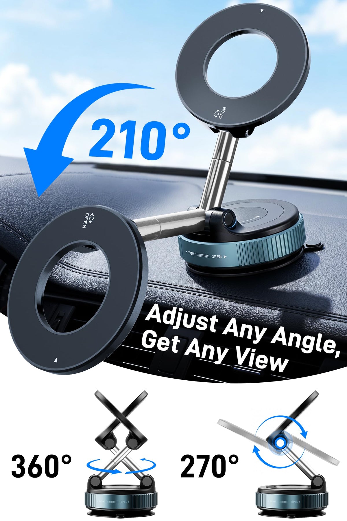 IKG Magnetic Phone Holder for Car, Vacuum Suction Car Mount for iPhone