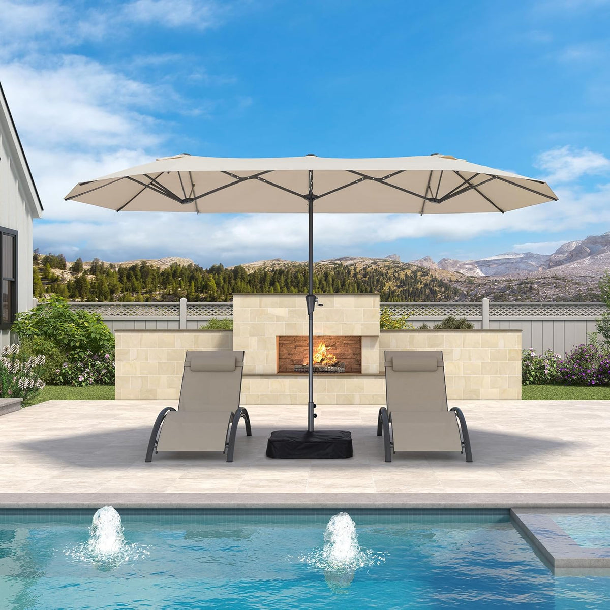 PURPLE LEAF 13ft Double-Sided Patio Umbrella with Base Included Market Rectangle Umbrella Outdoor Table Umbrella with Crank for Pool Garden Deck, Cream
