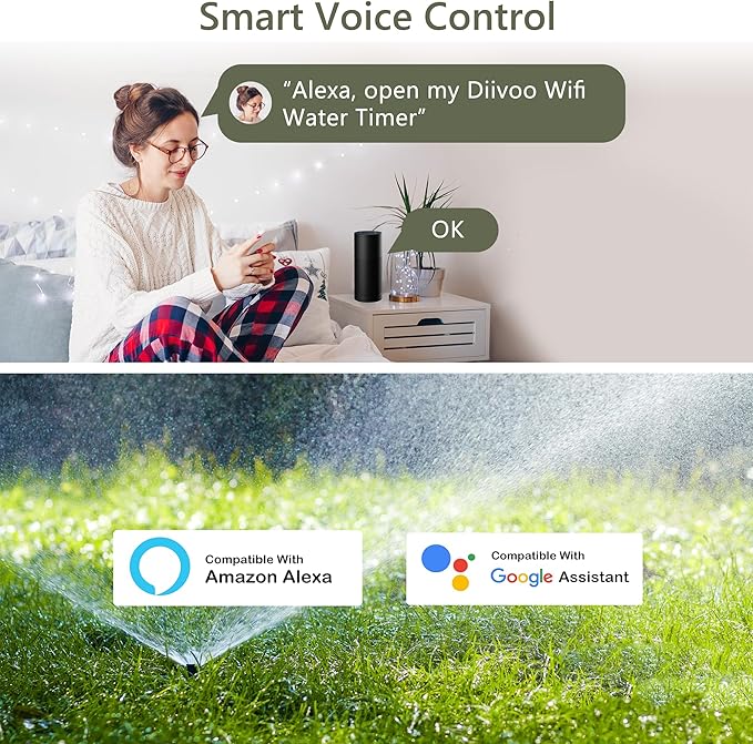 Diivoo WiFi Sprinkler Timer 3 Zone, Smart Water Hose Timer Compatible with Alexa and Google, Remote Control Irrigation Timer, Automatic Manual Watering, Rain Delay, for Garden, Yards and Lawns