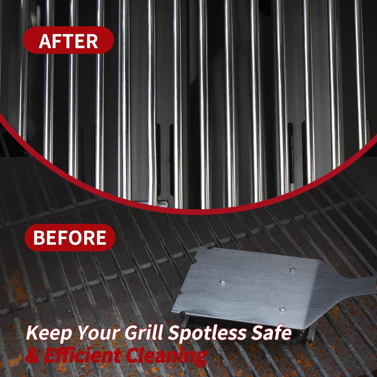 Bristle-Free BBQ Grill Brush & Scraper - Heavy Duty Barbecue Cleaner with Extended Handle‌