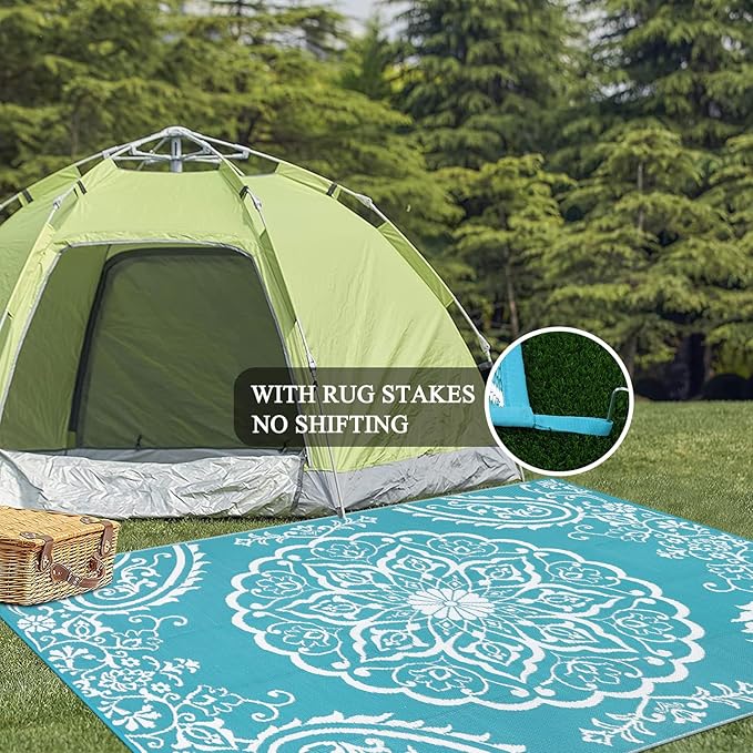 Pauwer Reversible Outdoor Rug, 6'x9', Waterproof Polypropylene Patio Mat, RV, Balcony, Deck, Beach, Picnic