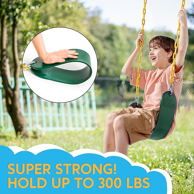 TURFEE Heavy Duty Swing Seat Green Color with 66” Chain, Swing Set Accessories Replacement with Snap Hooks for Kids Outdoor Play Playground