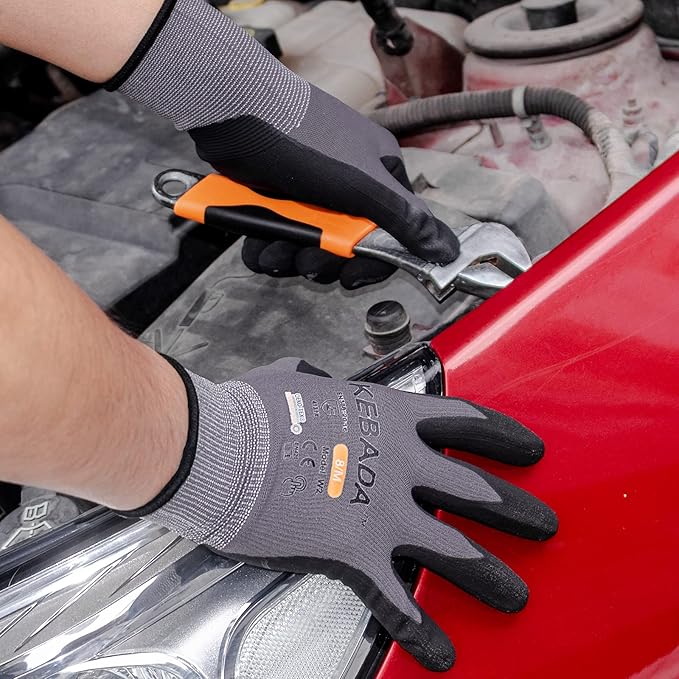 Kebada W2 Safety Work Gloves, Micro-Foam Nitrile Coated Gloves, Touchscreen,Ideal for Package Handling, Gardening, Construction, 1 Pair Small