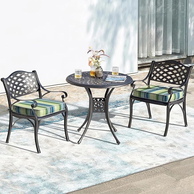 LVTXIII Patio Chair Cushions 22"x22"x3", Water-Repellent Outdoor Seat Cushions for Patio Furniture, Square Chair Pads with Ties for Home Garden Decoration, Set of 2, Stripe Blue Green
