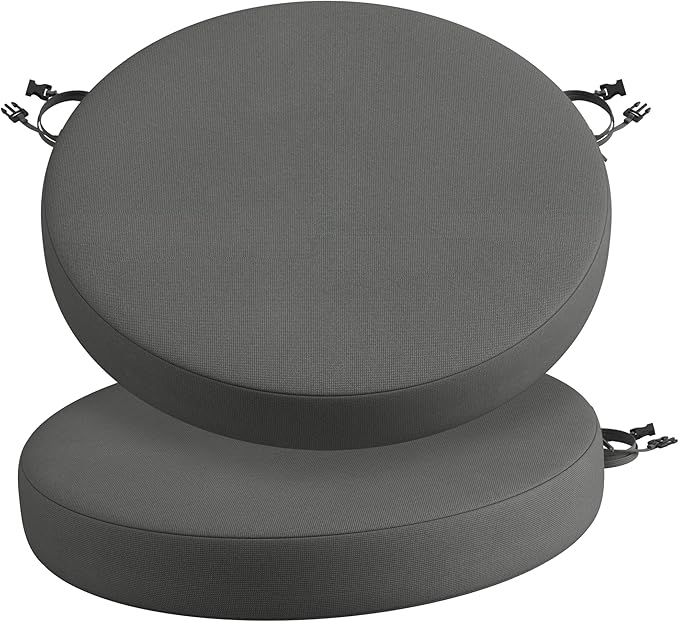 Codi Round Outdoor Chair Cushions 15 Inch, Patio Bistro Cushion Set of 2, Waterproof with Adjustable Straps, Grey 15x15''