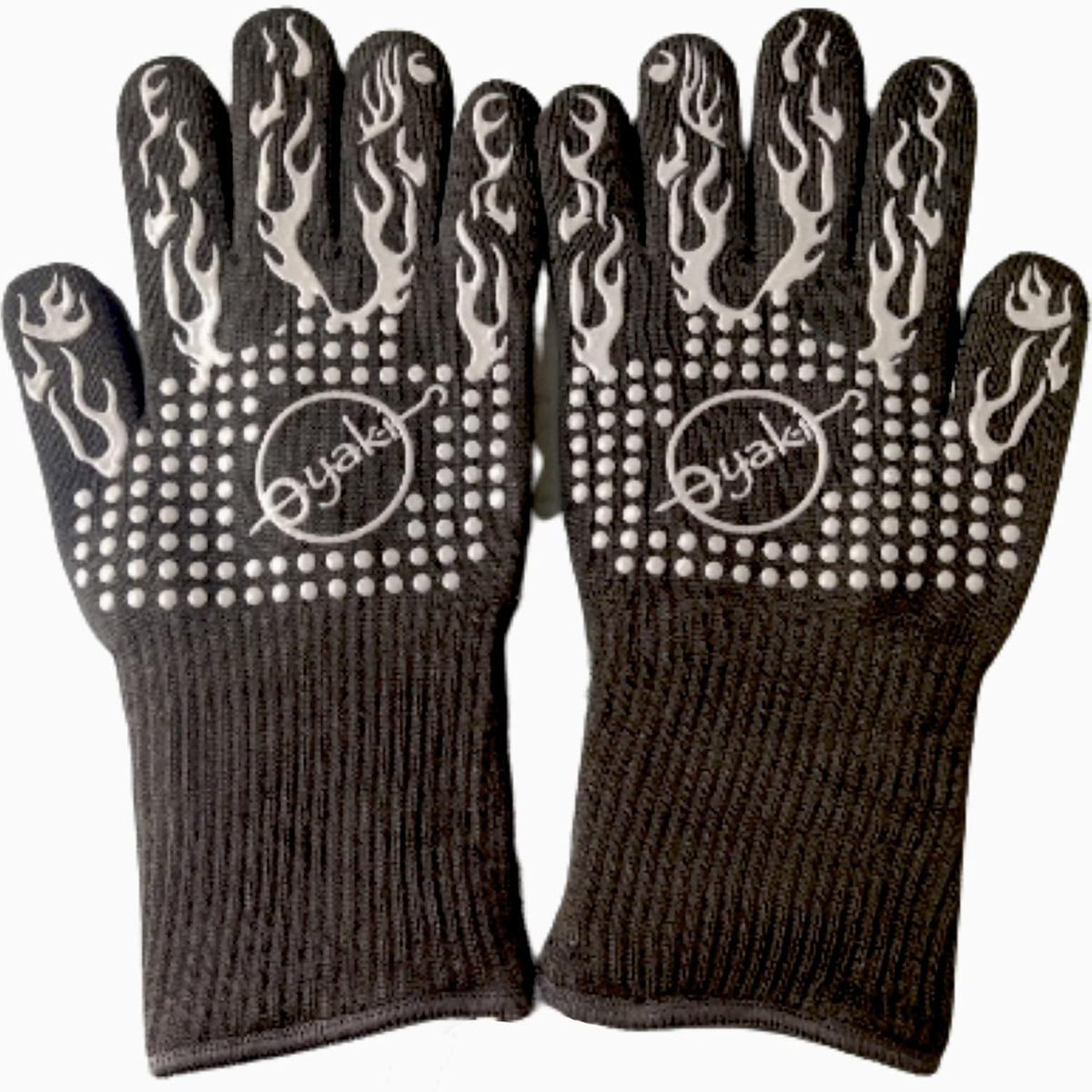 Insulated BBQ Heat Resistant Gloves - Neoprene & Polyester Barbecue Grilling Gloves with Silicone Pads for Gas Grill & Charcoal Grills Outdoor Cooking - 1400°F High Heat Fire BBQ Mittens by O-Yaki