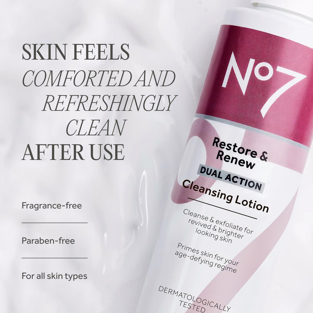 No7 Restore & Renew Dual Action Cleansing Lotion, 6.7 Fl oz