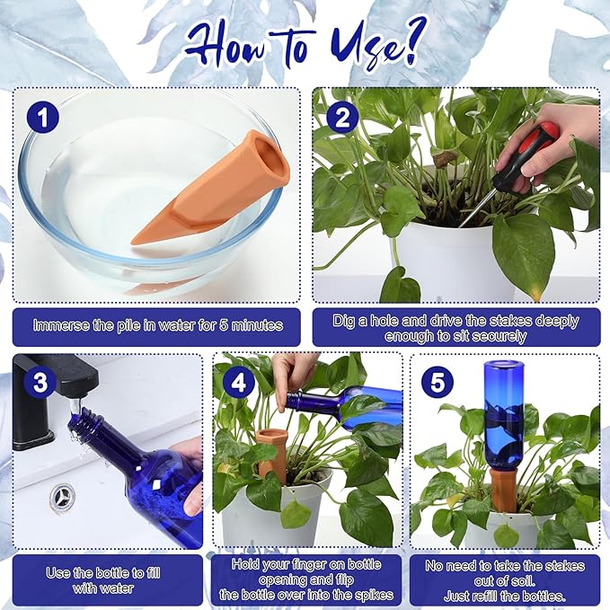 3 Sets Plant Watering Devices Terracotta 26 oz Self Watering Spikes Plastic Wine Bottles Slow Release Vacation Insert Automatic Plant Pot Waterer Device for Indoor Outdoor Garden