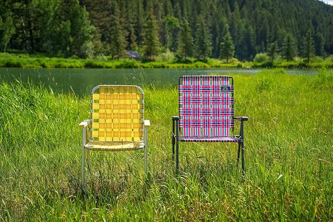 Retro Webbed Camping Chair - Lightweight, Foldable, Durable Steel Frame, 300lb Capacity, Vintage Red/Blue Stripes by Caddis Sports (4)