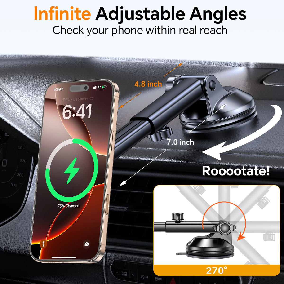 Coolpow for MagSafe Car Mount Charger【Ultra Magnet】Magnetic Phone Holders for Your Car Charger Magnetic Wireless Car Phone Holder Charger Car Accessories for Women Cell Phone Mount for iPhone 17 16 15