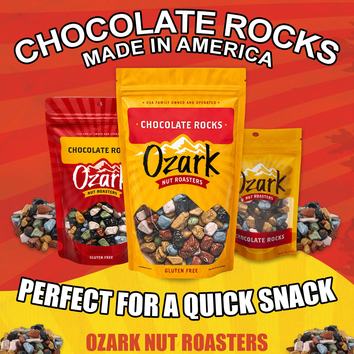 OZARK NUT ROASTERS, Chocolate Rocks, Coated-Choco Flavored Snacks, World-Class Gourmet Blended Chocolate Rocks, (8 oz) 2-Pack