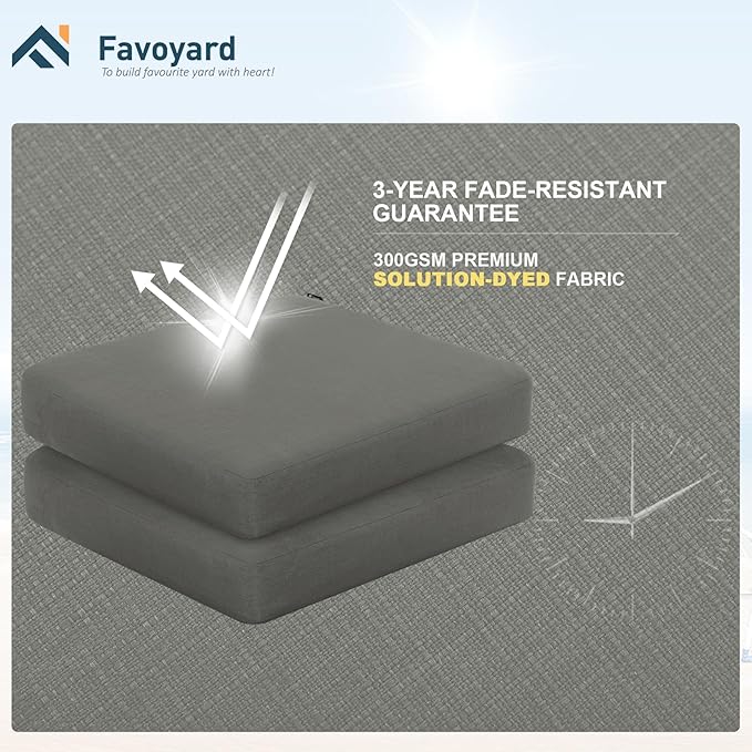 Favoyard Outdoor Chair Cushion 16 x 17 x 3 Inch Rainproof & 3-Year Fade Resistant Patio Furniture Cushions with Removable Cover and Adjustable Ties for Garden Sofa Couch Pads Set of 2, Dark Gray