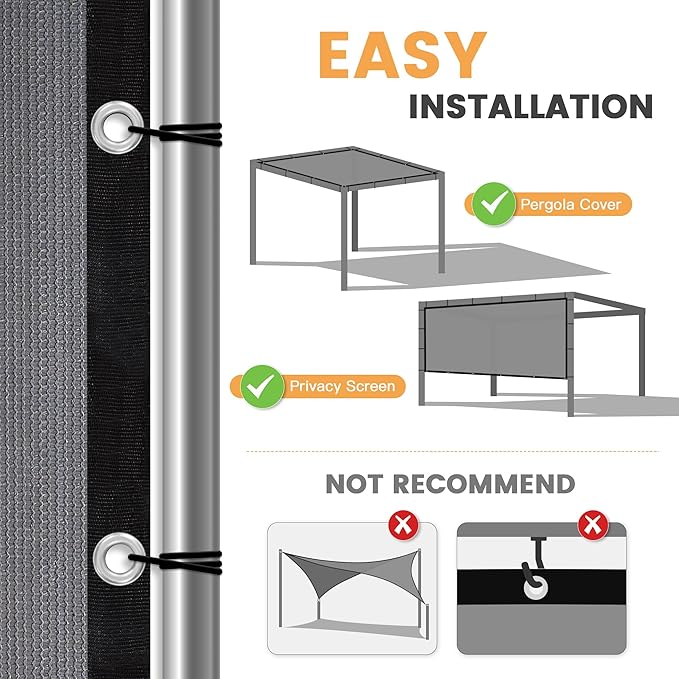 VICLLAX Shade Fabric Sun Shade Cloth with Every 2 FT Grommets for Patio Garden Pergola Cover Canopy 9x14 FT, Grey