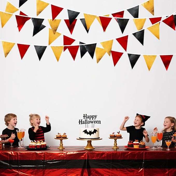 Red Black Gold Party Decorations Metallic Fabric Triangle Pennant Banner Flag Bunting Garland for Graduation Birthday Anniversary Pirate Poker Casino Las Vegas Christmas Holiday Party Supplies