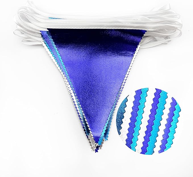 Navy Blue Silver Party Decorations Metallic Fabric Triangle Pennant Banner Flag Bunting Garland for Graduation Birthday Retirement Wedding Bachelorette Nautical Ahoy Achor Outdoor Party Supplies