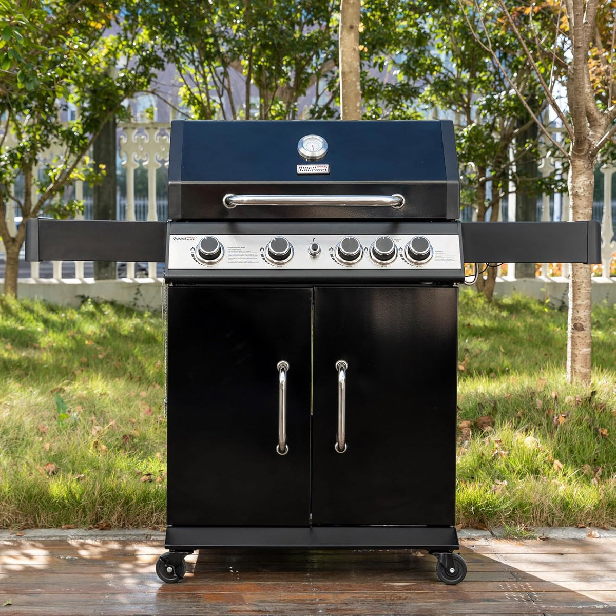 Royal Gourmet SG5003H 4 Burner Propane Gas Grill with Side Burner & Warming Rack, Cabinet Style Gas Grill with 49,000 BTUs Output for Outdoor Patio Garden Backyard Cooking, Black